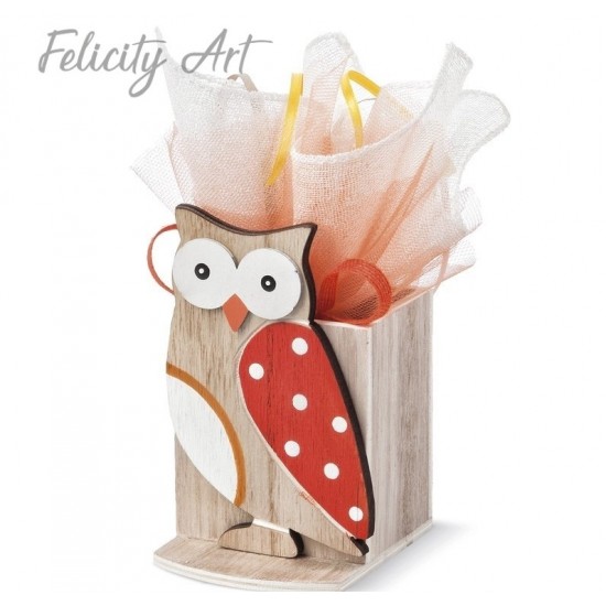 Μπομπονιέρα Βάπτισης Ξύλινη Μολυβοθήκη με Θέμα Κουκουβάγια