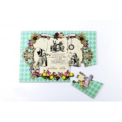 Προσκλητήριο Βάπτισης για Κορίτσι Παζλ η Αλίκη στη Χώρα των Θαυμάτων