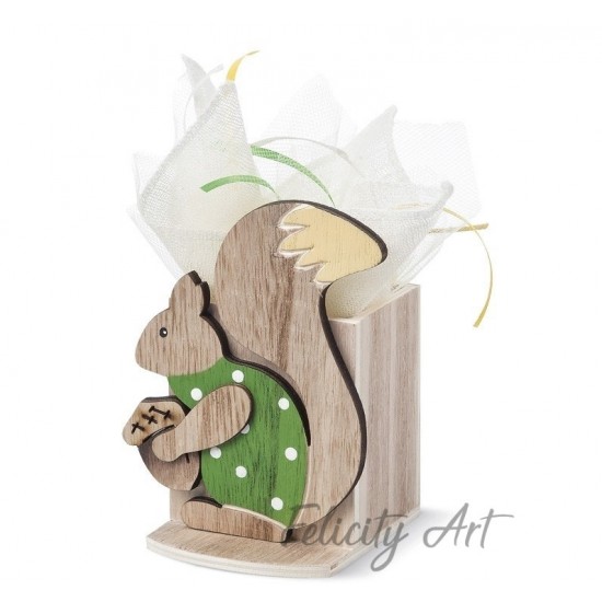 Μπομπονιέρα Βάπτισης Ξύλινη Μολυβοθήκη με Θέμα Σκιουράκι