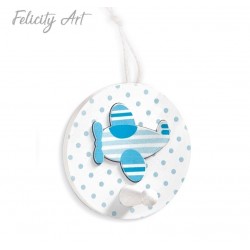 Μπομπονιέρα Βάπτισης  Ξύλινη Διακοσμητική Κρεμάστρα Αεροπλανάκι