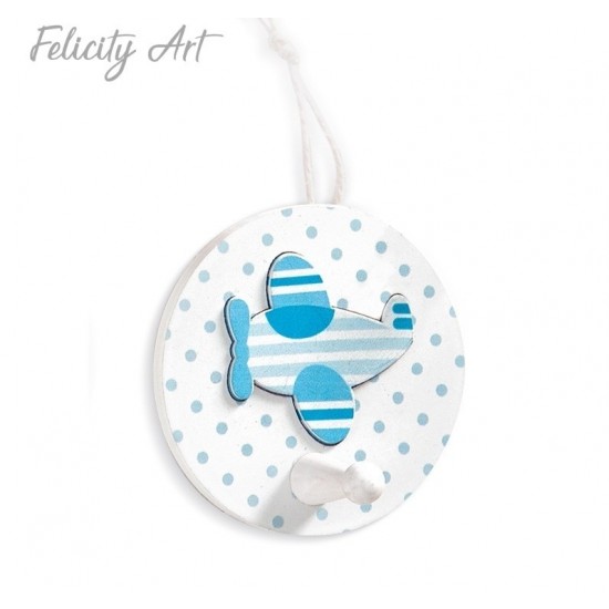 Μπομπονιέρα Βάπτισης  Ξύλινη Διακοσμητική Κρεμάστρα Αεροπλανάκι