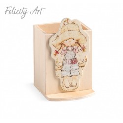 Μπομπονιέρα Βάπτισης Ξύλινη Μολυβοθήκη με Θέμα Sarah Kay