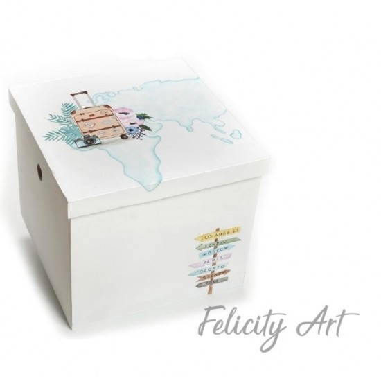 Ξύλινο Κουτί Βαπτιστικών με Θέμα Ταξίδι στον Κόσμο