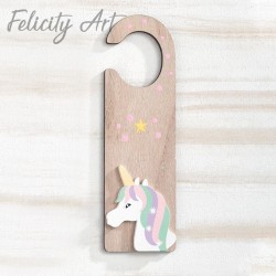 Μπομπονιέρα Βάπτισης Ξύλινο Διακοσμητικό Πόρτας  με  Θέμα Μονόκερος