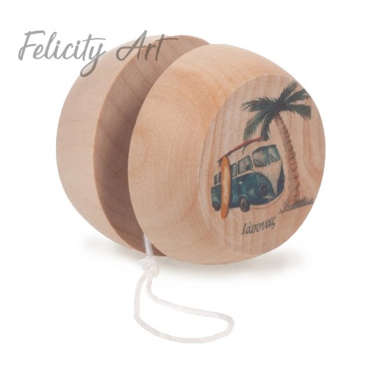 Μπομπονιέρα Βάπτισης Ξύλινο Γιο-Γιο με Θέμα Σερφ