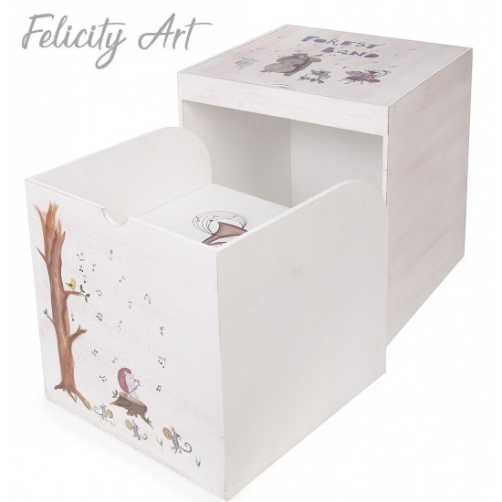 Ξύλινο Κουτί Βαπτιστικών Θρανίο με Θέμα η Μπάντα του Δάσους