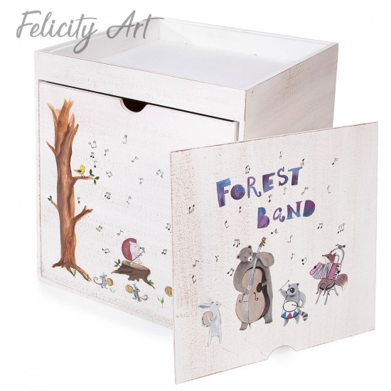 Ξύλινο Κουτί Βαπτιστικών Θρανίο με Θέμα η Μπάντα του Δάσους