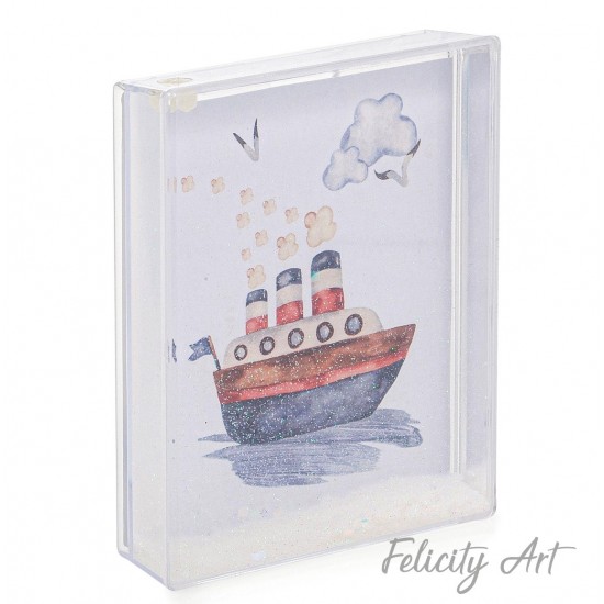 Μπομπονιέρα Βάπτισης  Κορνίζα Glitter Καράβι