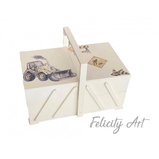 Κουτί Βαπτιστικών Ξύλινη ΅Εργαλειοθήκη  με Θέμα Εργοτάξιο