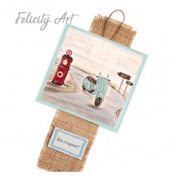 Μπομπονιέρα Βάπτισης Ξύλινο Διακοσμητικό Κρεμαστό Καδράκι με Θέμα Βέσπα