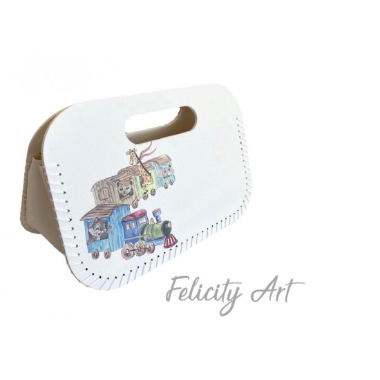 Κουτί Βαπτιστικών Χειροποίητη Τσάντα από Ξύλο και Δέρμα με Θέμα Ζωάκια της Ζούγκλας