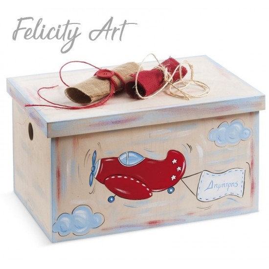 Ξύλινο Κουτί Βαπτιστικών με Θέμα Αεροπλάνο 