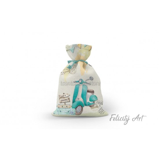 Μπομπονιέρα Βάπτισης Υφασμάτινο Πουγκί με Θέμα "Βέσπα"