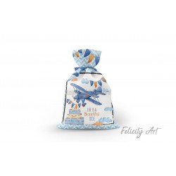 Μπομπονιέρα Βάπτισης Υφασμάτινο Πουγκί με θέμα "Travel Boy"