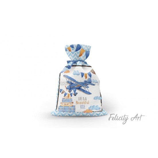 Μπομπονιέρα Βάπτισης Υφασμάτινο Πουγκί με θέμα "Travel Boy"