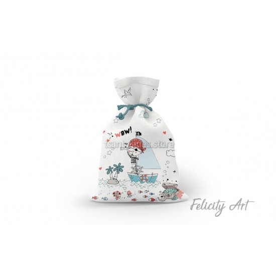 Μπομπονιέρα Βάπτισης Υφασμάτινο Πουγκί με Θέμα "Πειρατής"