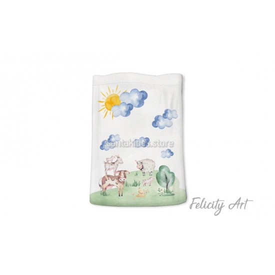 Μπομπονιέρα Βάπτισης Υφασμάτινο Πουγκί με Θέμα "Ζώα της Φάρμας"