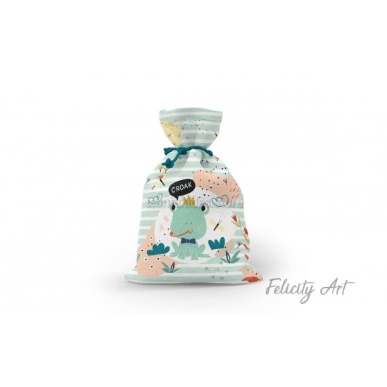 Μπομπονιέρα Βάπτισης Υφασμάτινο Πουγκί με Θέμα "Βατραχάκι"