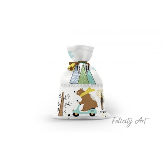 Μπομπονιέρα Βάπτισης Υφασμάτινο Πουγκί με Θέμα "Adventure"