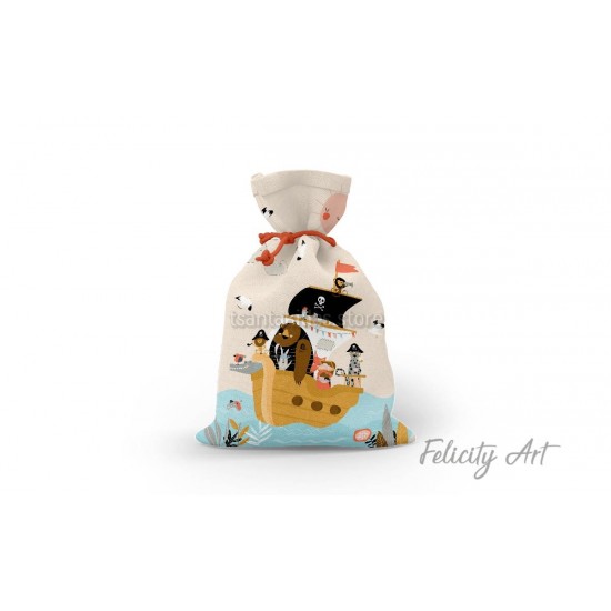 Μπομπονιέρα Βάπτισης Υφασμάτινο Πουγκί με Θέμα "Sailing Adventure"