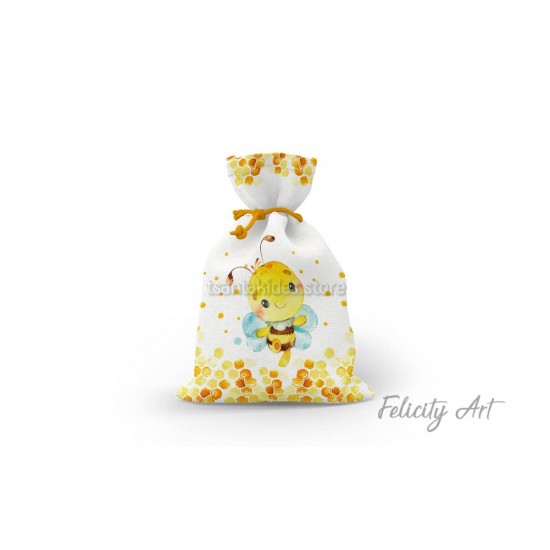 Μπομπονιέρα Βάπτισης Υφασμάτινο Πουγκί με Θέμα "Μελισσούλα"