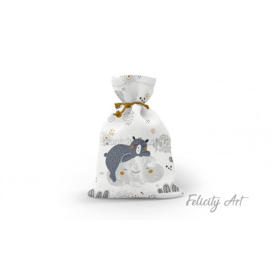 Μπομπονιέρα Βάπτισης Υφασμάτινο Πουγκί με Θέμα "Αρκουδάκι"