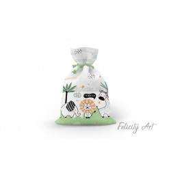 Μπομπονιέρα Βάπτισης Υφασμάτινο Πουγκί με Θέμα "Ζωάκια της Ζούγκλας "