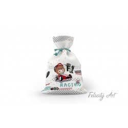 Μπομπονιέρα Βάπτισης Υφασμάτινο Πουγκί με Θέμα "Φόρμουλα 1"