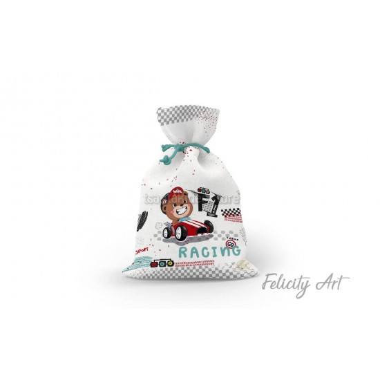 Μπομπονιέρα Βάπτισης Υφασμάτινο Πουγκί με Θέμα "Φόρμουλα 1"