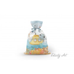 Μπομπονιέρα Βάπτισης Υφασμάτινο Πουγκί με Θέμα "Υποβρύχιο"