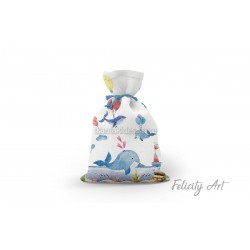 Μπομπονιέρα Βάπτισης Υφασμάτινο Πουγκί με Θέμα  "Ωκεανός και το Μικρό Φαλαινάκι"