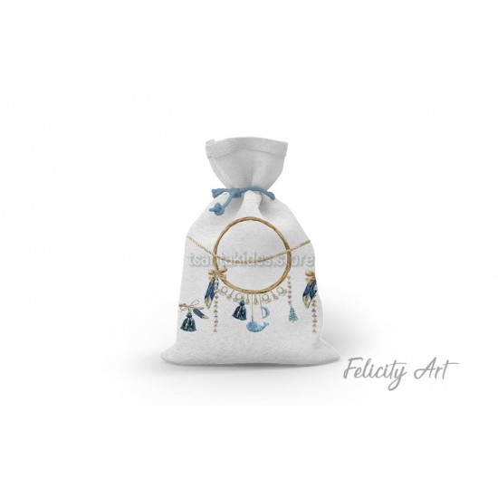 Μπομπονιέρα Βάπτισης Υφασμάτινο Πουγκί με Θέμα "Ονειροπαγίδα"