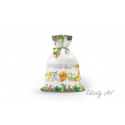 Μπομπονιέρα Βάπτισης Υφασμάτινο Πουγκί με Θέμα "Ζωάκια της Ζούγκλας "