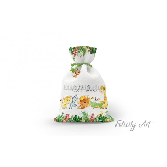 Μπομπονιέρα Βάπτισης Υφασμάτινο Πουγκί με Θέμα "Ζωάκια της Ζούγκλας "