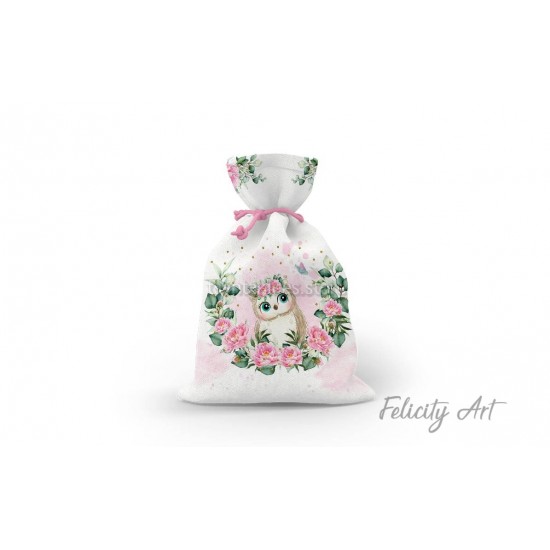 Μπομπονιέρα Βάπτισης Υφασμάτινο Πουγκί με Θέμα "Κουκουβάγια"