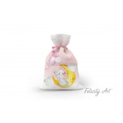 Μπομπονιέρα Βάπτισης Υφασμάτινο Πουγκί με Θέμα "το Μικρό Ελεφαντάκι στο Φεγγάρι"