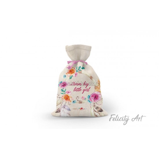 Μπομπονιέρα Βάπτισης Υφασμάτινο Πουγκί με Θέμα "Ονειροπαγίδα"