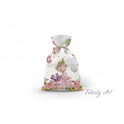 Μπομπονιέρα Βάπτισης Υφασμάτινο Πουγκί με Θέμα" Γατούλα Μπαλαρίνα"