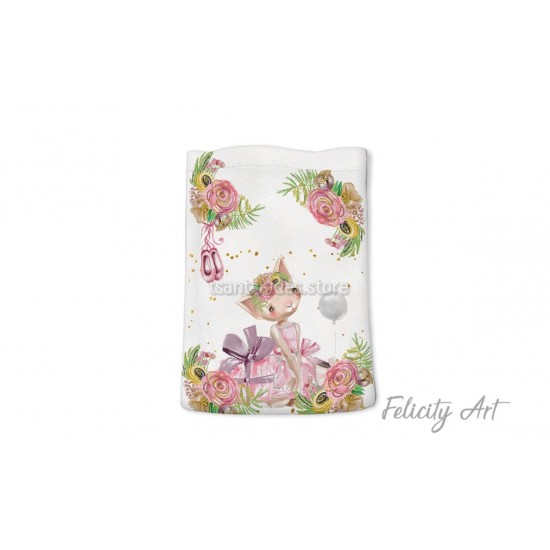 Μπομπονιέρα Βάπτισης Υφασμάτινο Πουγκί με Θέμα" Γατούλα Μπαλαρίνα"