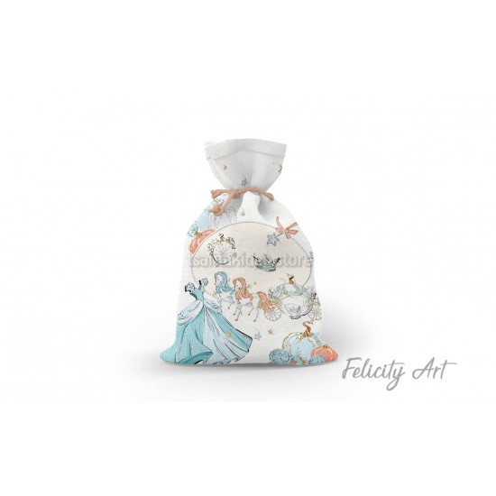 Μπομπονιέρα Βάπτισης Υφασμάτινο Πουγκί με Θέμα "Σταχτοπούτα"