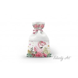 Μπομπονιέρα Βάπτισης Υφασμάτινο Πουγκί με Θέμα "Φλαμίνγκο"