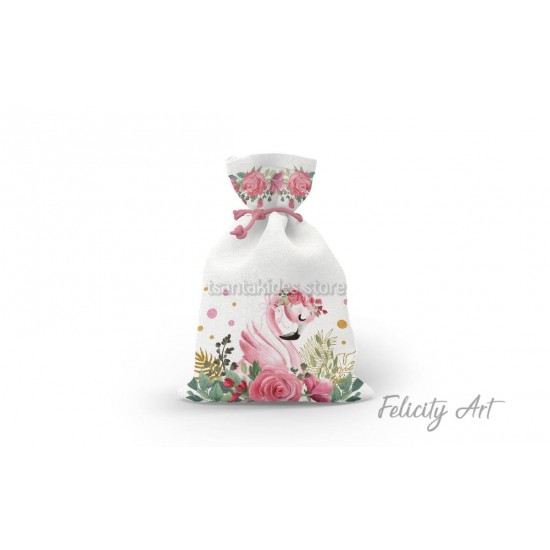 Μπομπονιέρα Βάπτισης Υφασμάτινο Πουγκί με Θέμα "Φλαμίνγκο"