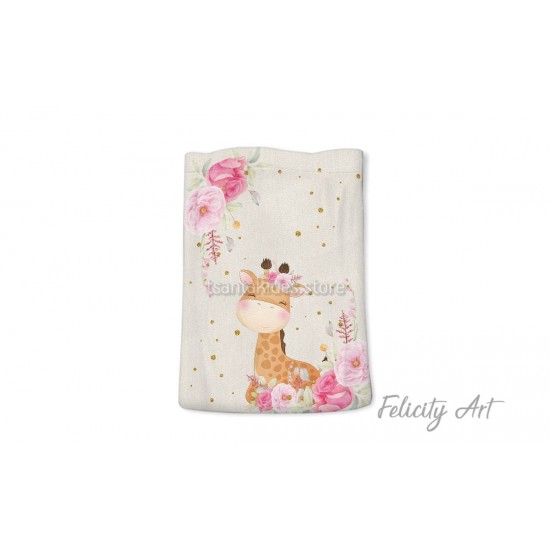 Μπομπονιέρα Βάπτισης Υφασμάτινο Πουγκί με Θέμα " Καμηλοπάρδαλη"