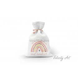 Μπομπονιέρα Βάπτισης Υφασμάτινο Πουγκί με Θέμα "Ουράνιο Τόξο"