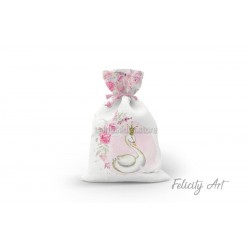 Μπομπονιέρα Βάπτισης Υφασμάτινο Πουγκί με Θέμα "Κύκνος"