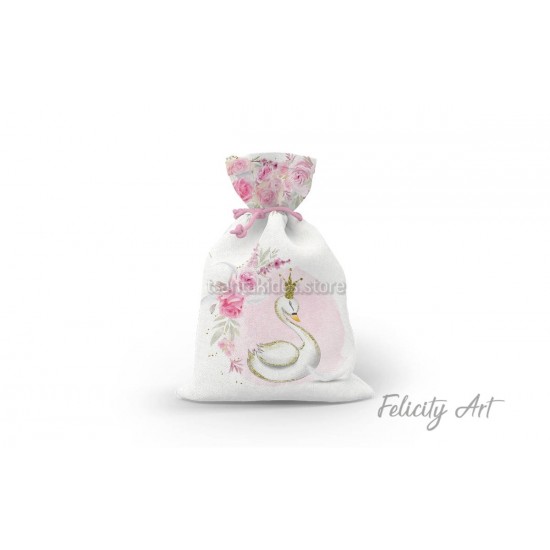 Μπομπονιέρα Βάπτισης Υφασμάτινο Πουγκί με Θέμα "Κύκνος"