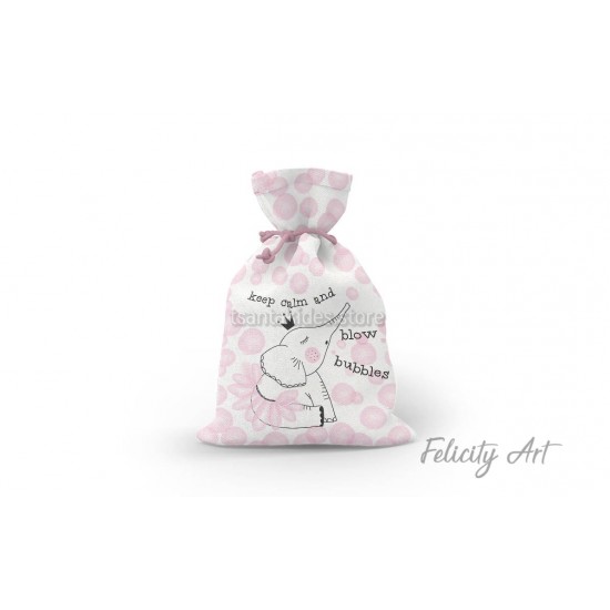 Μπομπονιέρα Βάπτισης Υφασμάτινο Πουγκί με Θέμα " Ελεφαντάκι"