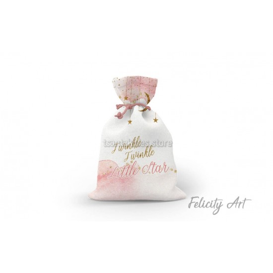 Μπομπονιέρα Βάπτισης Υφασμάτινο Πουγκί με Θέμα "Twinkle Little Stars"