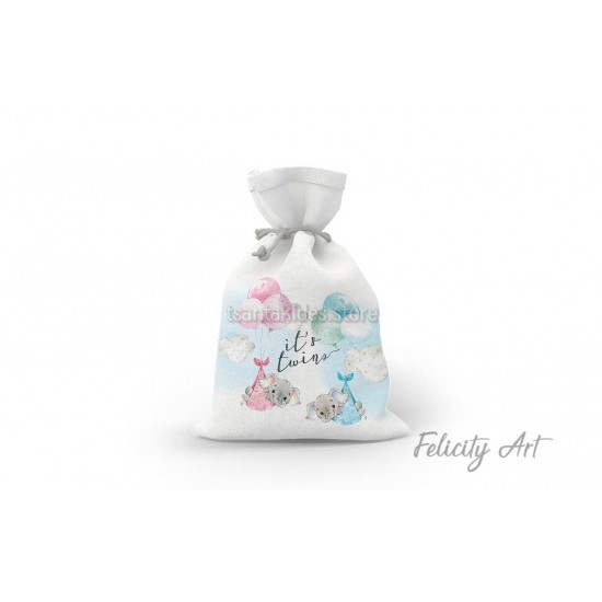 Μπομπονιέρα Βάπτισης για Δίδυμα Υφασμάτινο Πουγκί Μπομπονιέρα Βάπτισης για Δίδυμα Υφασμάτινο Πουγκί