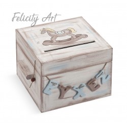 Ξύλινο Κουτί Ευχών  Βάπτισης με Θέμα Καρουζέλ ΖΚΕ307